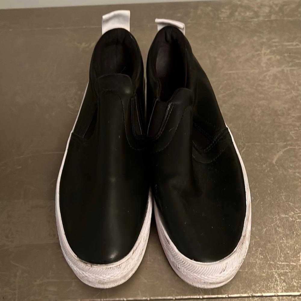 Black leather slip on sneaker